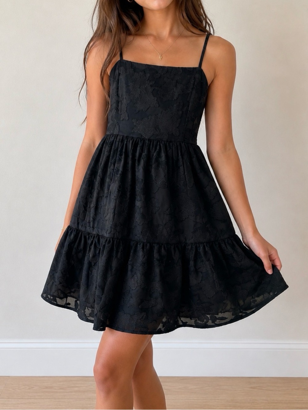 Forever 21 Black Lace Mini Dress with Tiered Skirt